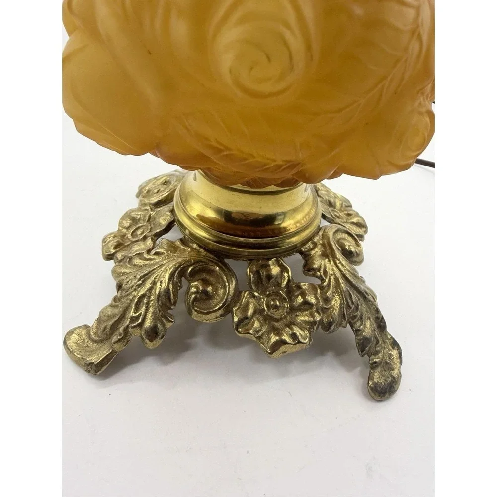 Fenton L.G. Wright Honey Amber Cased Glass‎ Embossed Roses Electric Table Lamp